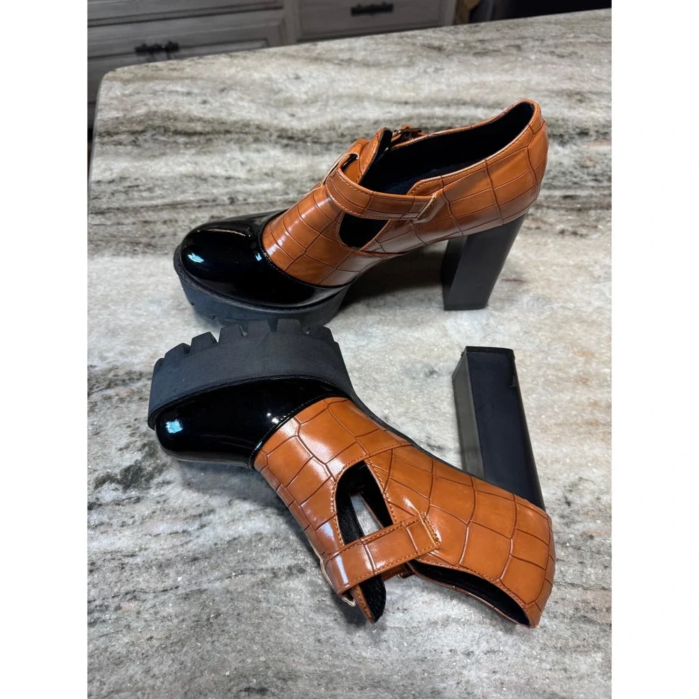 Y2K Chunky Platform Mary Jane Heels Womens EU 41 US 10 Croc Lug Sole Goth Grunge